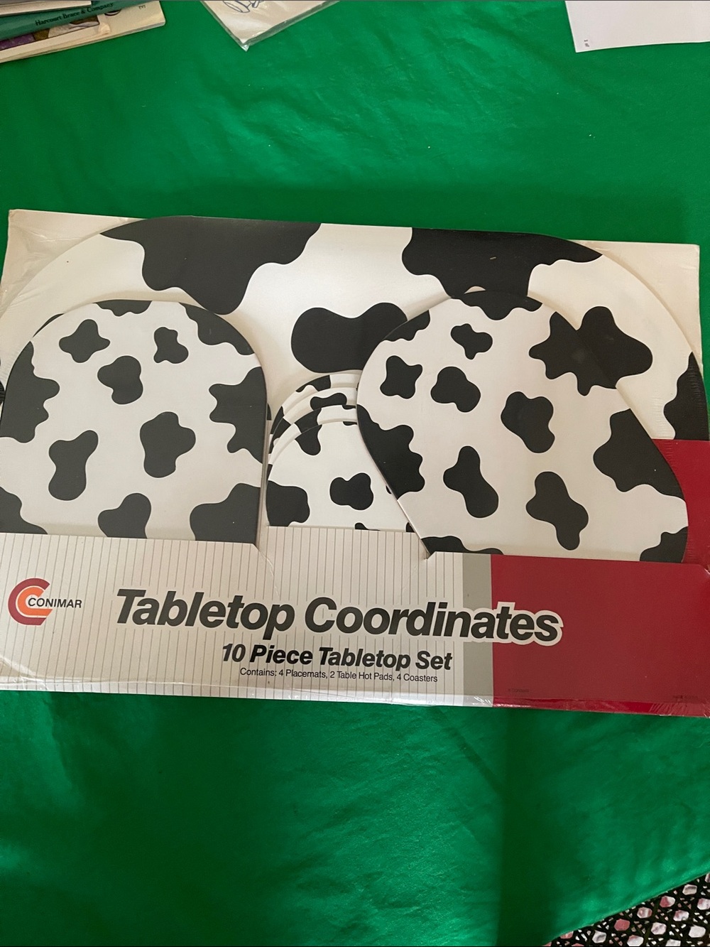Tabletop Coordinates 10-Piece Cow Print Dining Set in Black & White